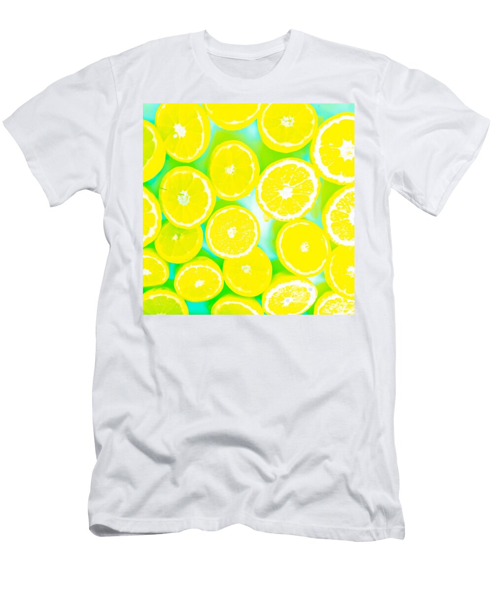 Juicy Yellow Lemon Pattern Abstract with Green Background Tim LA T-Shirt