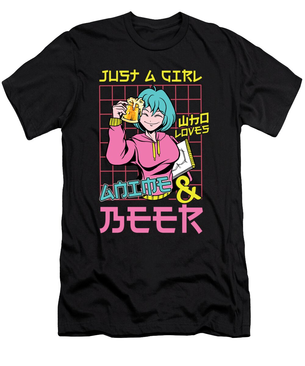 Just a Girl Who Loves Anime and Beer Japan Otaku Florian Dold Art T-Shirt