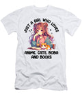 Just a Girl Who Loves Anime Cats Boba and Books Bubble Tea Robert D Price T-Shirt