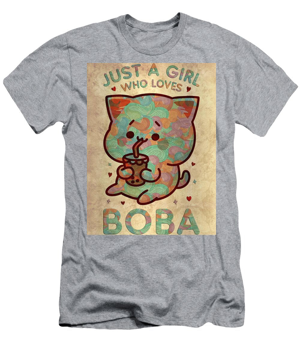 Just a Girl Who Loves Boba Cute Kawaii Cat with Bubble Tea Grover Mcclure T-Shirt
