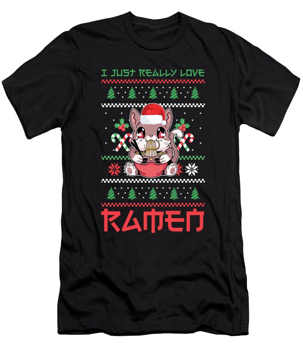 Just Really Love Ramen Xmas Kitten Christmas Cat Florian Dold Art T-Shirt