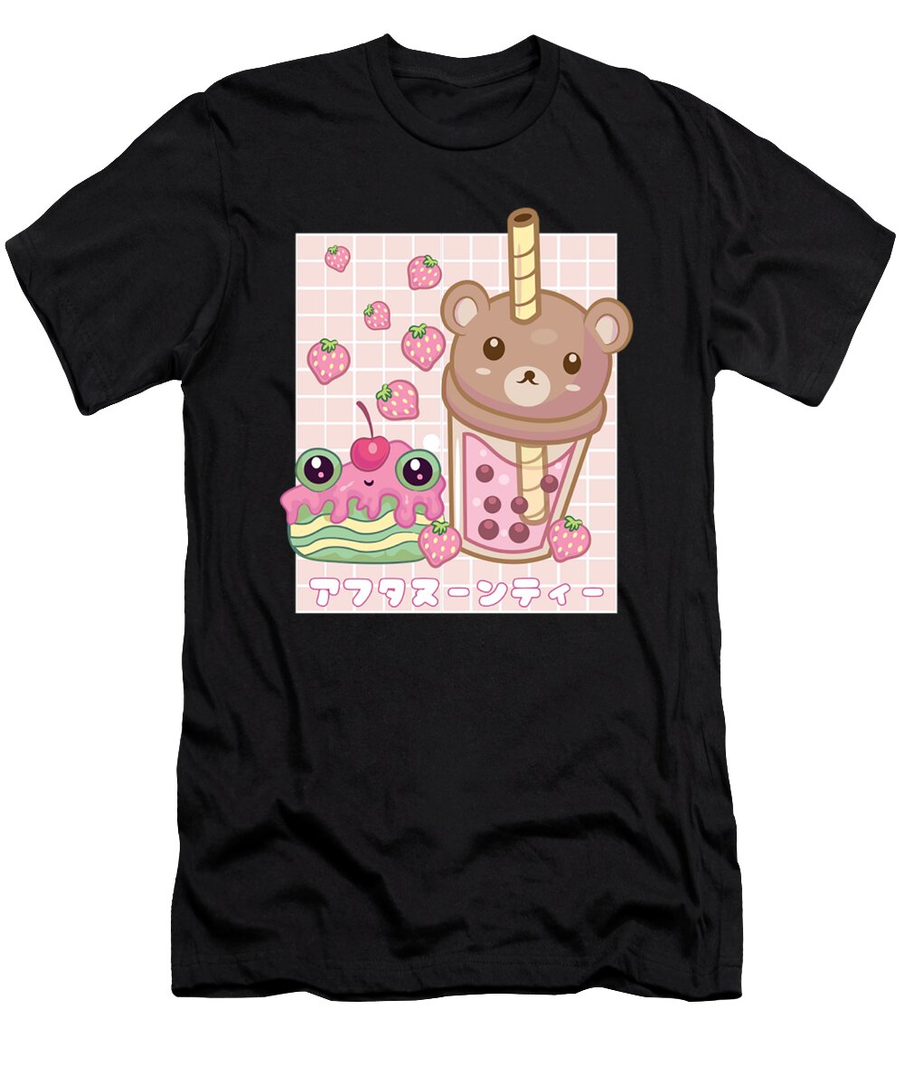 Kawaii Aesthetic Bubble Milk Tea Bear Boba Strawberry Cake Ardi Ancah T-Shirt