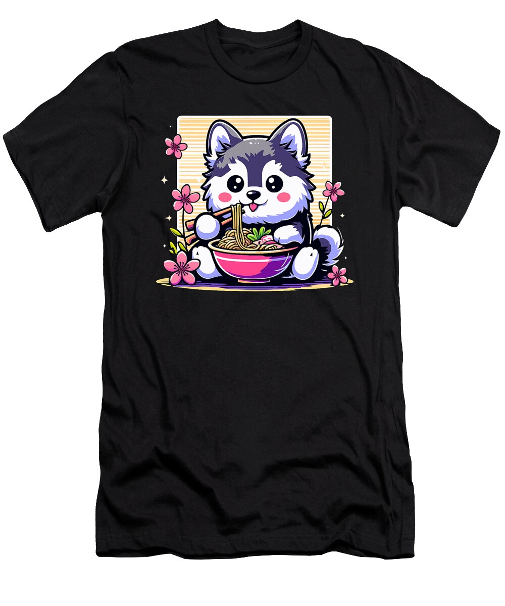 Kawaii Alaskan Klee Kai Dog Eating Ramen Zyneu Gangd T-Shirt