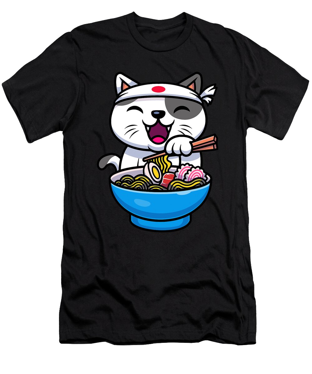 Kawaii Anime Cat Eating Ramen Noodles Japanese Dhbubble T-Shirt
