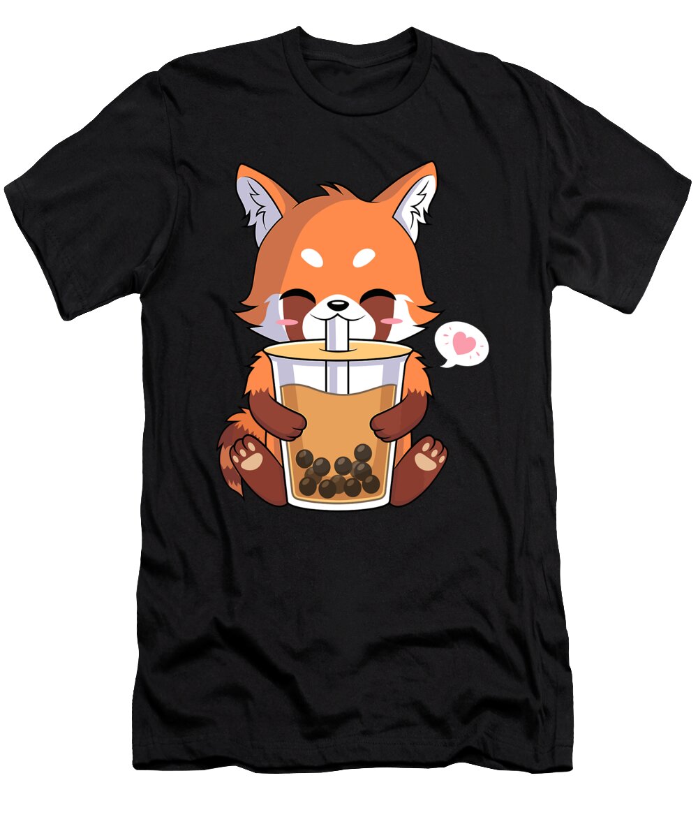 Kawaii Anime Red Panda Drinking Boba Bubble Tea 1 T-Shirt