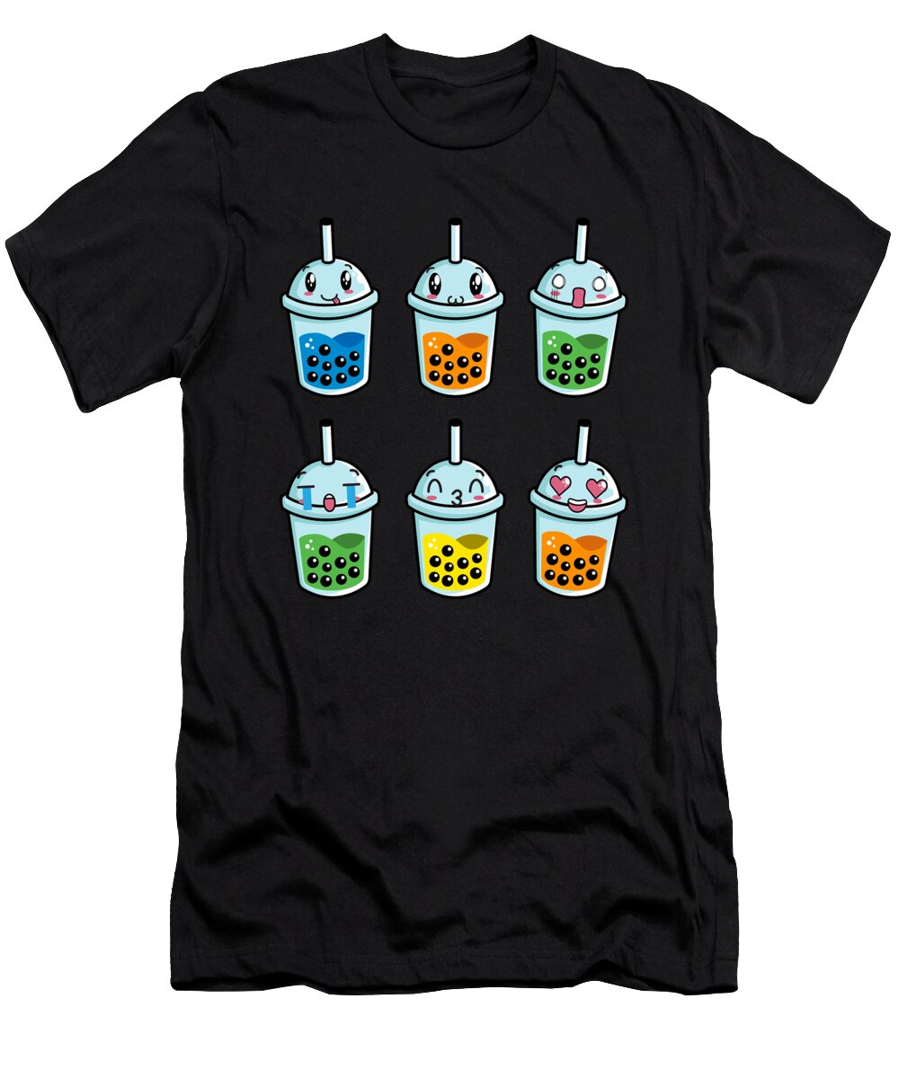 Kawaii Boba Bubble Tea Cute Anime Face Bastav T-Shirt