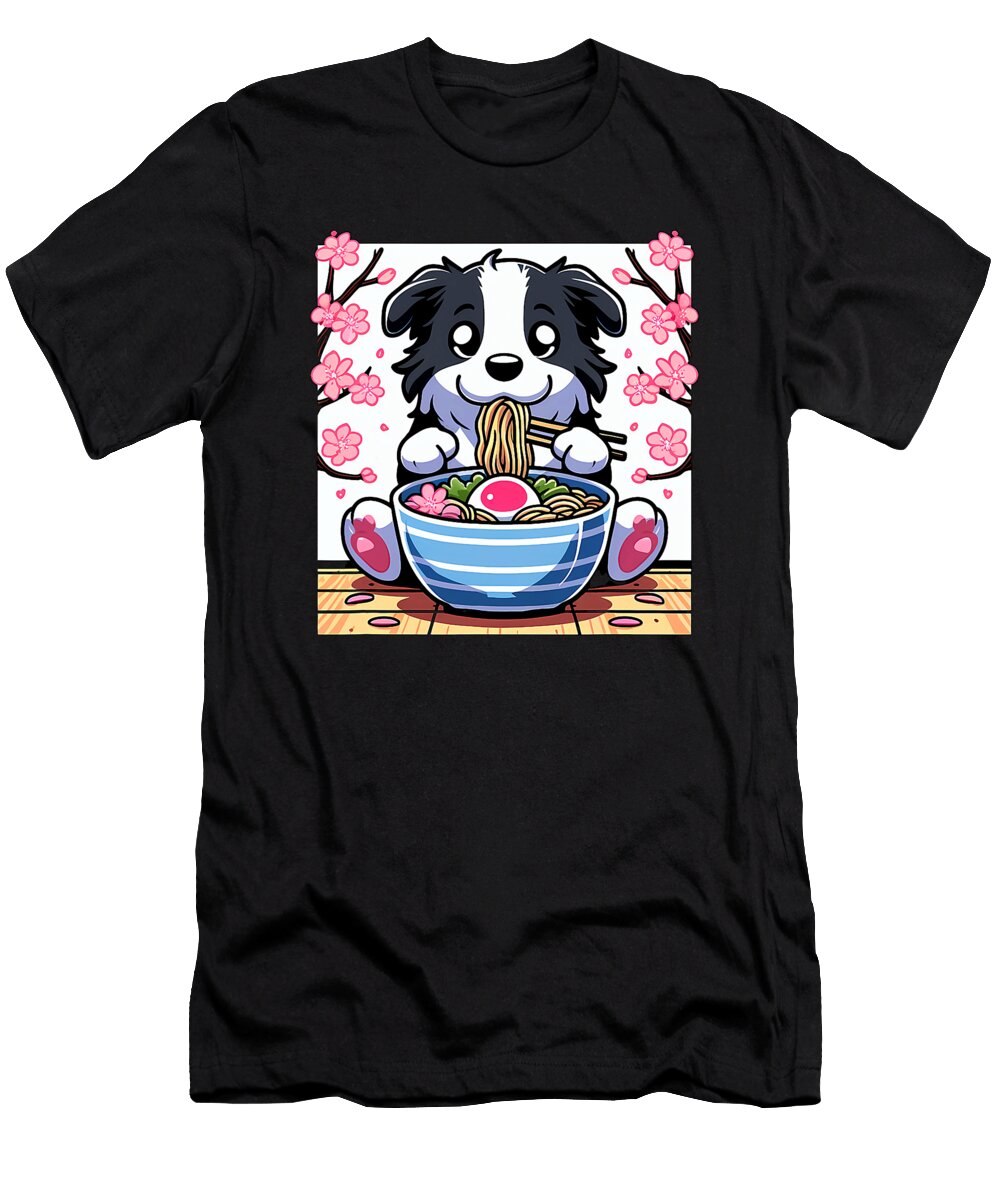 Kawaii Border Collie Dog Eating Ramen Zyneu Gangd T-Shirt