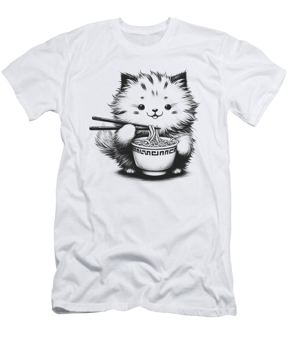 Kawaii Cat Eating Ramen Job T-Shirt