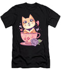 Kawaii Cat with Coffee Coffee Cup and Hearts Licensed Art T-Shirt