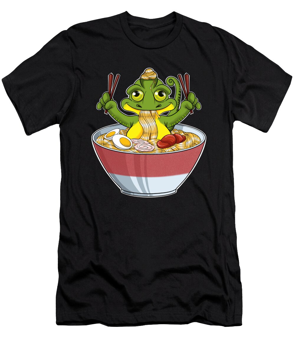 Kawaii Chameleon Japan Ramen Noodles I Otaku Anime Chameleon Maximus Designs T-Shirt