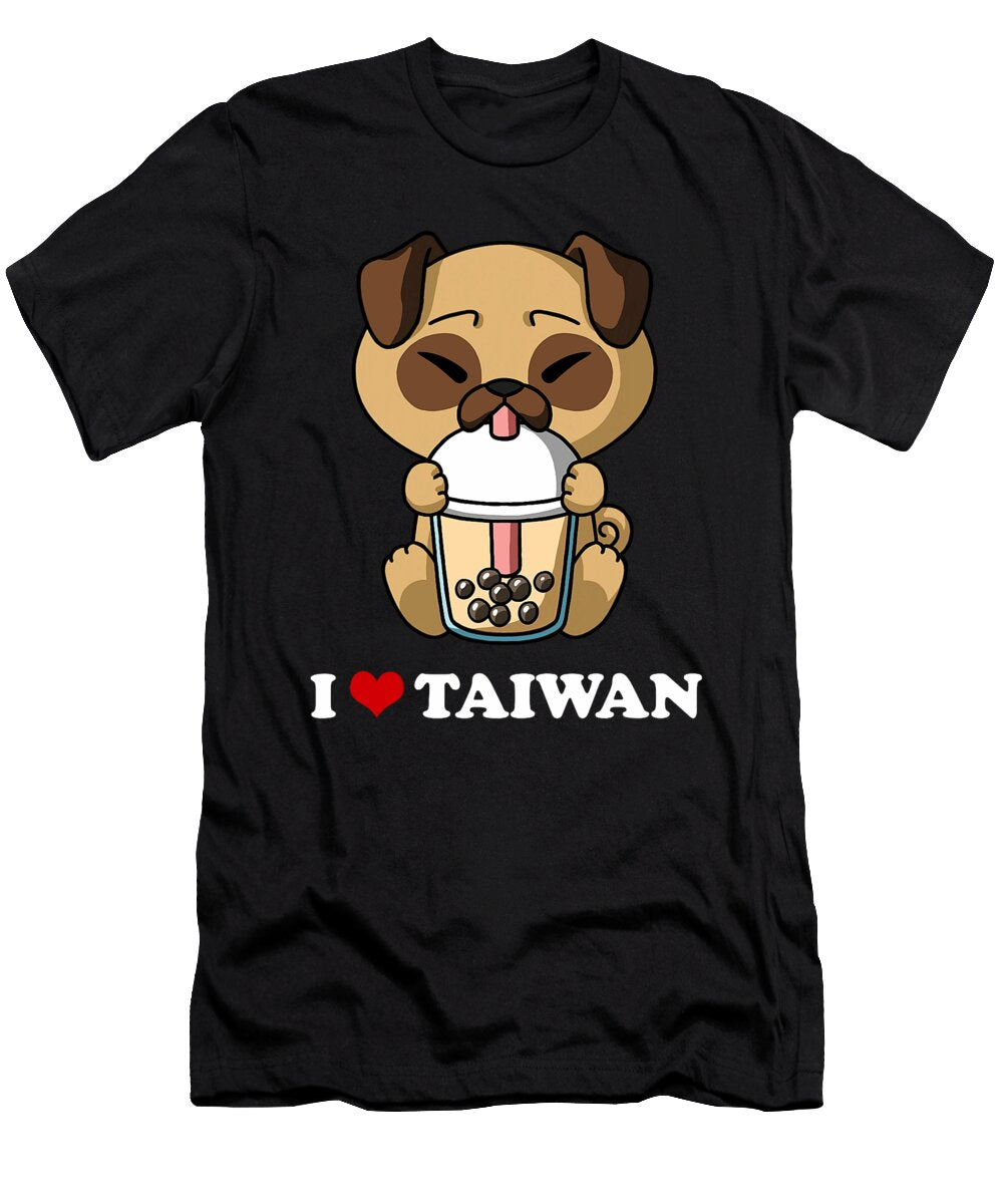 Kawaii Cute Pug Dog Bubble Tea I Love Taiwan Zyneu Gangd T-Shirt