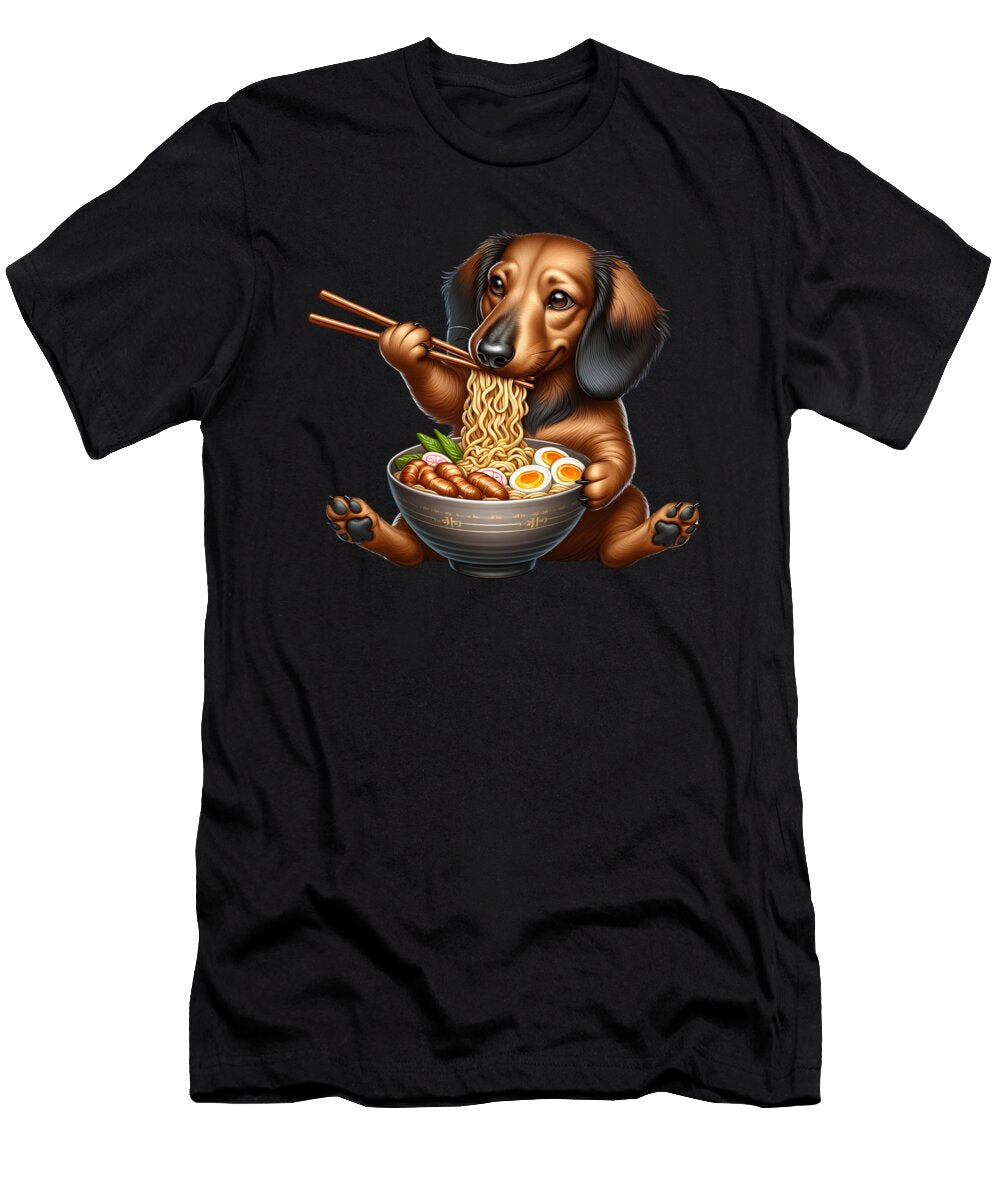 Kawaii Dachshund Eating Ramen Noodle Anime Japanese Food Lover Job T-Shirt