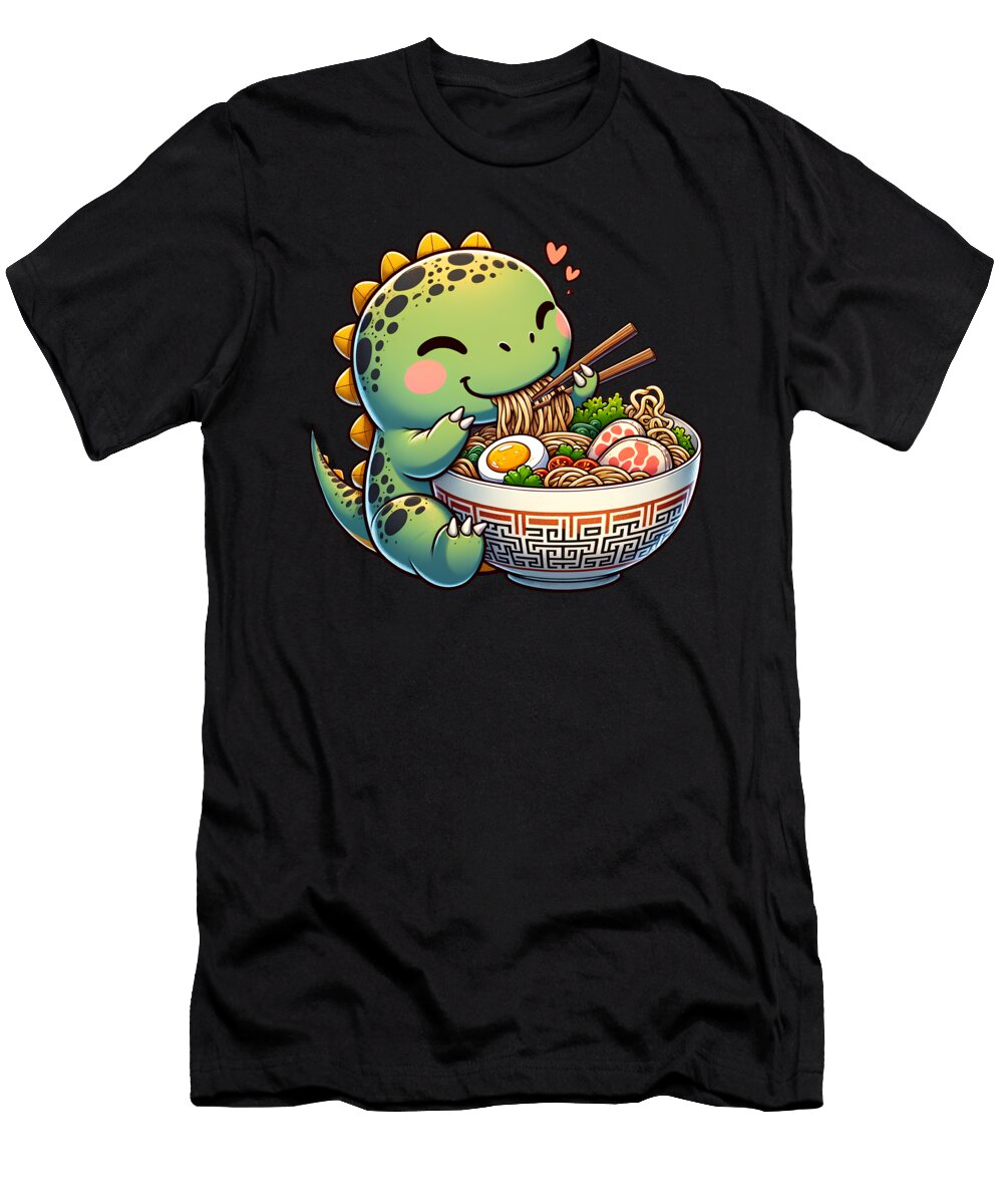Kawaii Dinosaur Eating Ramen Noodle Anime Japanese Food Lover Job T-Shirt