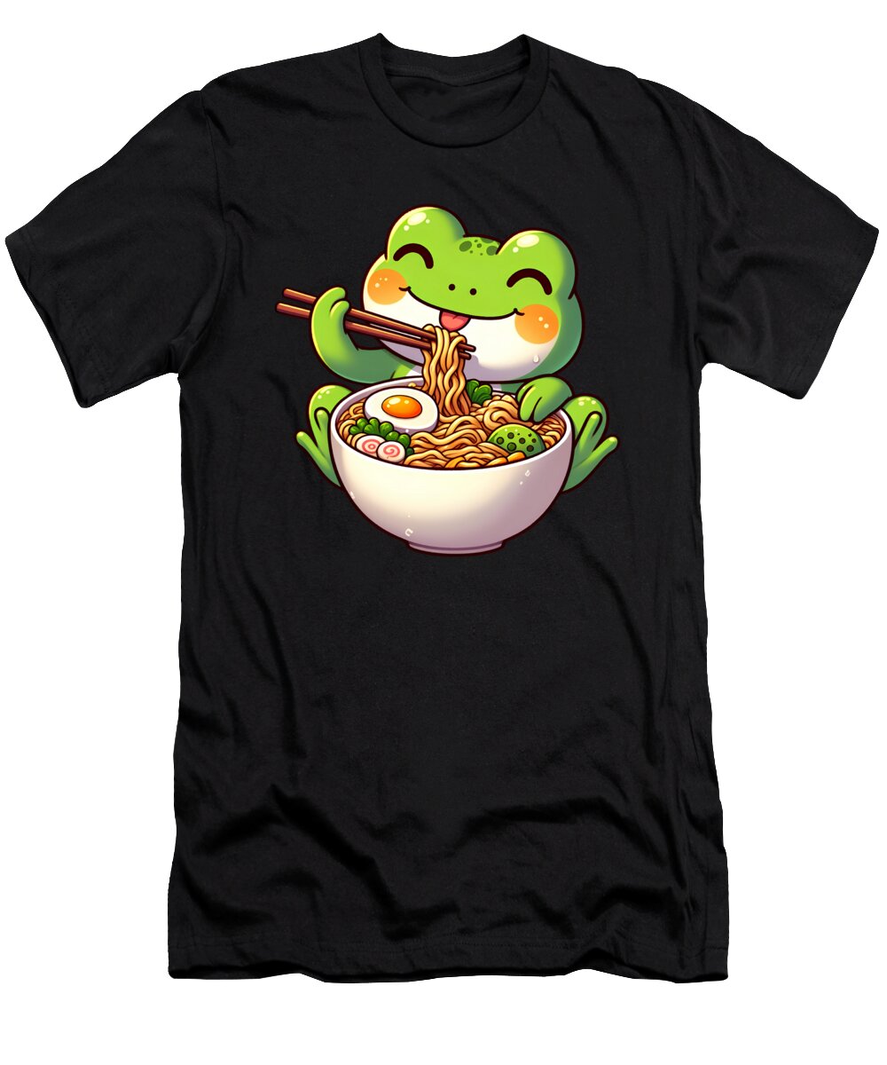 Kawaii Frog Eating Ramen Noodle Anime Japanese Food Lover Job T-Shirt
