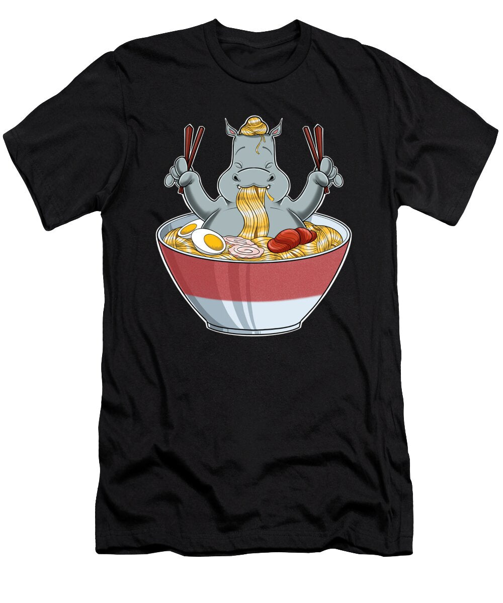 Kawaii Hippo Japanese Ramen Noodles I Otaku Anime Hippo Maximus Designs T-Shirt