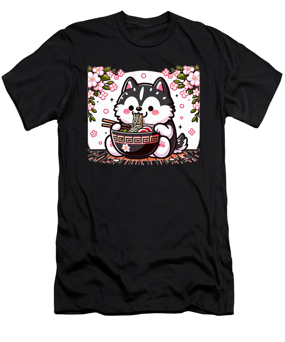 Kawaii Husky Dog Eating Ramen Funny Zyneu Gangd T-Shirt