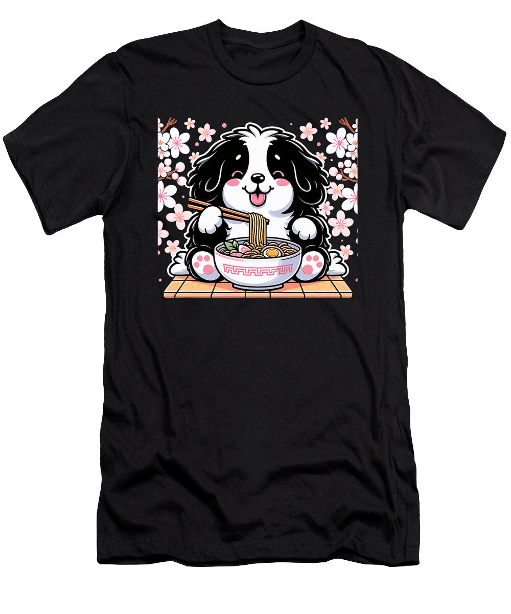 Kawaii Landseer Newfoundland Dog Eating Ramen Zyneu Gangd T-Shirt