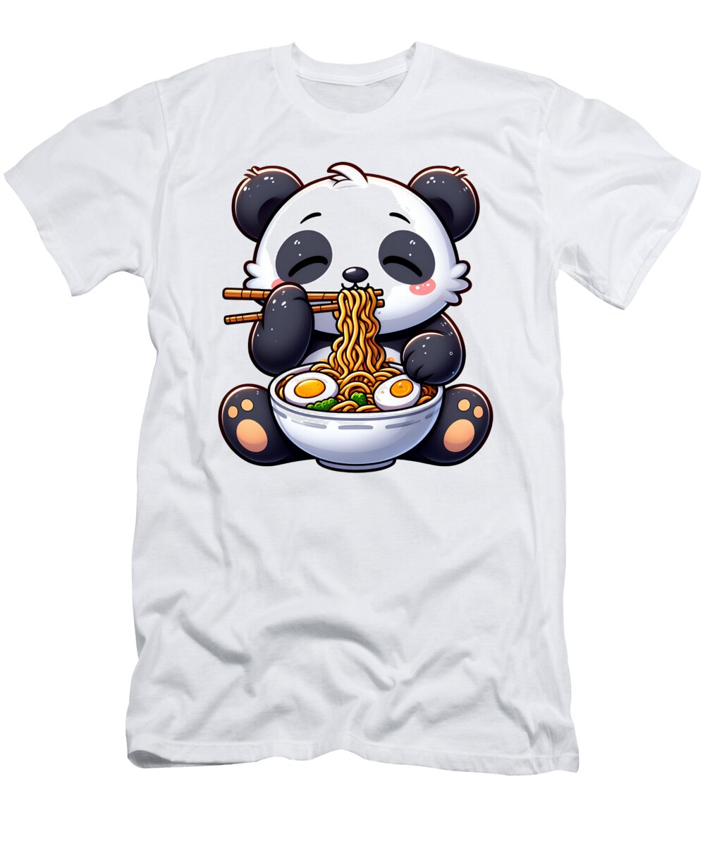 Kawaii Panda Eating Ramen Noodle Anime Japanese Food Lover Job T-Shirt