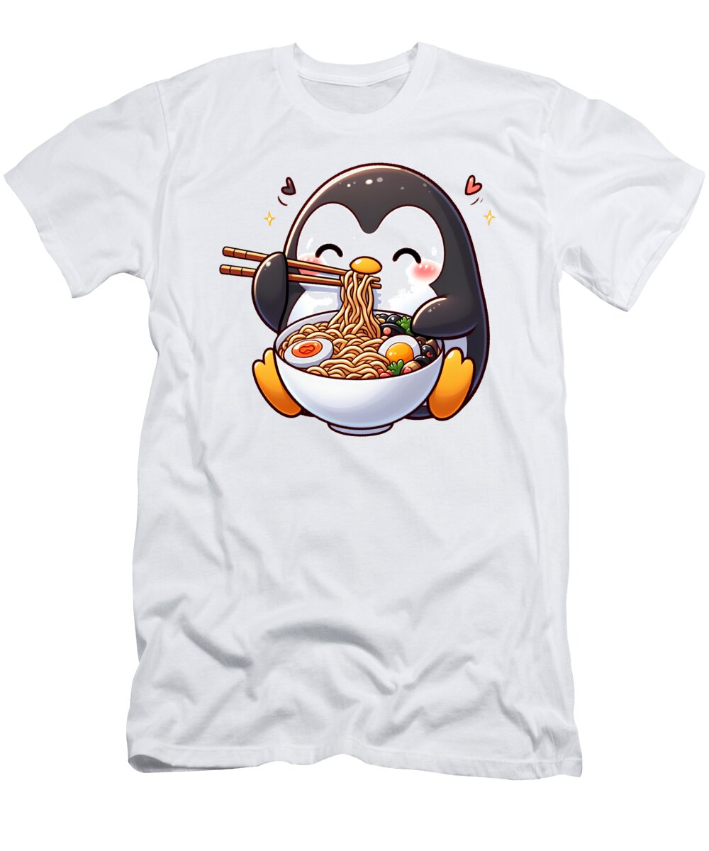 Kawaii Penguin Eating Ramen Noodle Anime Japanese Food Lover Job T-Shirt