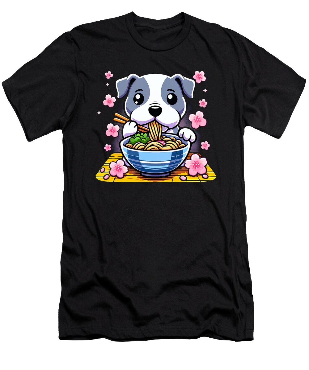 Kawaii Pit Bull Dog Eating Ramen Zyneu Gangd T-Shirt