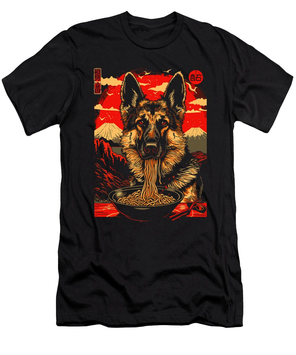 Kawaii Shepherd Dog Eating Ramen Noodles Zyneu Gangd T-Shirt