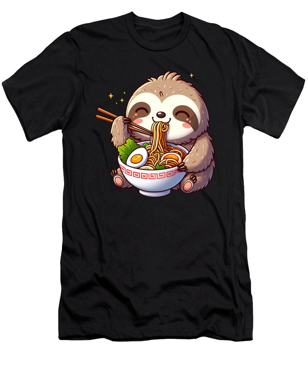 Kawaii Sloth Eating Ramen Noodle Anime Japanese Food Lover Job T-Shirt
