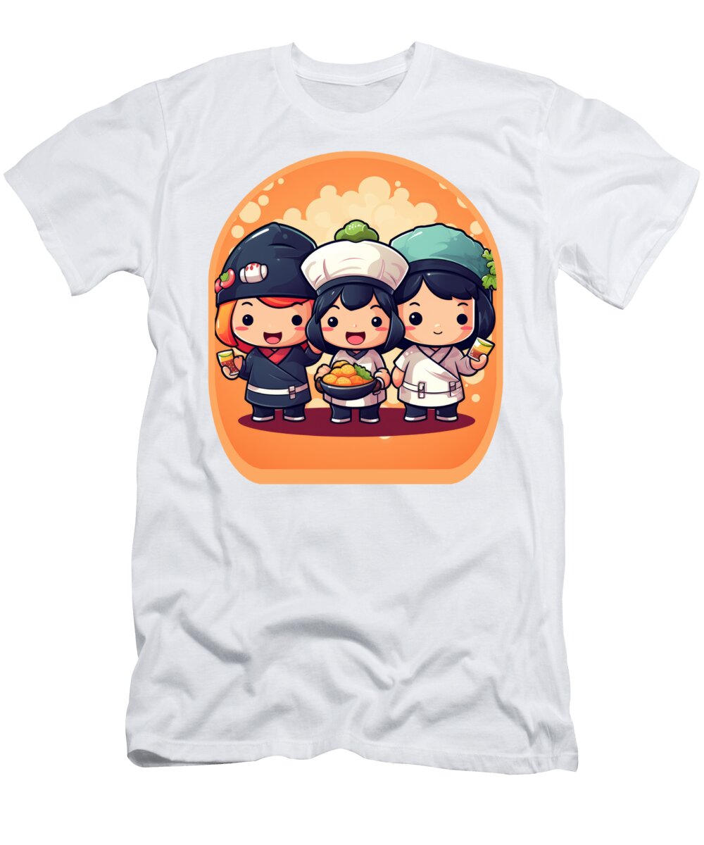 Kawaii Sushi Chefs Anime Cute Boba Tea Gaming Controller Ramen Sifou Store T-Shirt