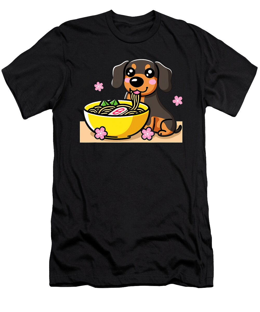 Kawaii Weiner Dachshund Dog Eating Ramen Zyneu Gangd T-Shirt