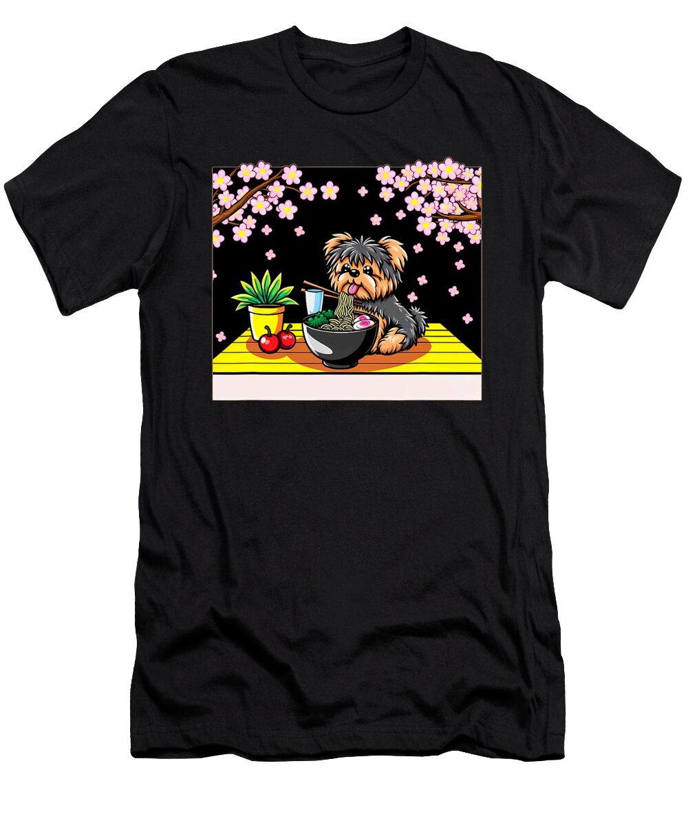 Kawaii Yorkshire Terrier Dog Eating Ramen Zyneu Gangd T-Shirt