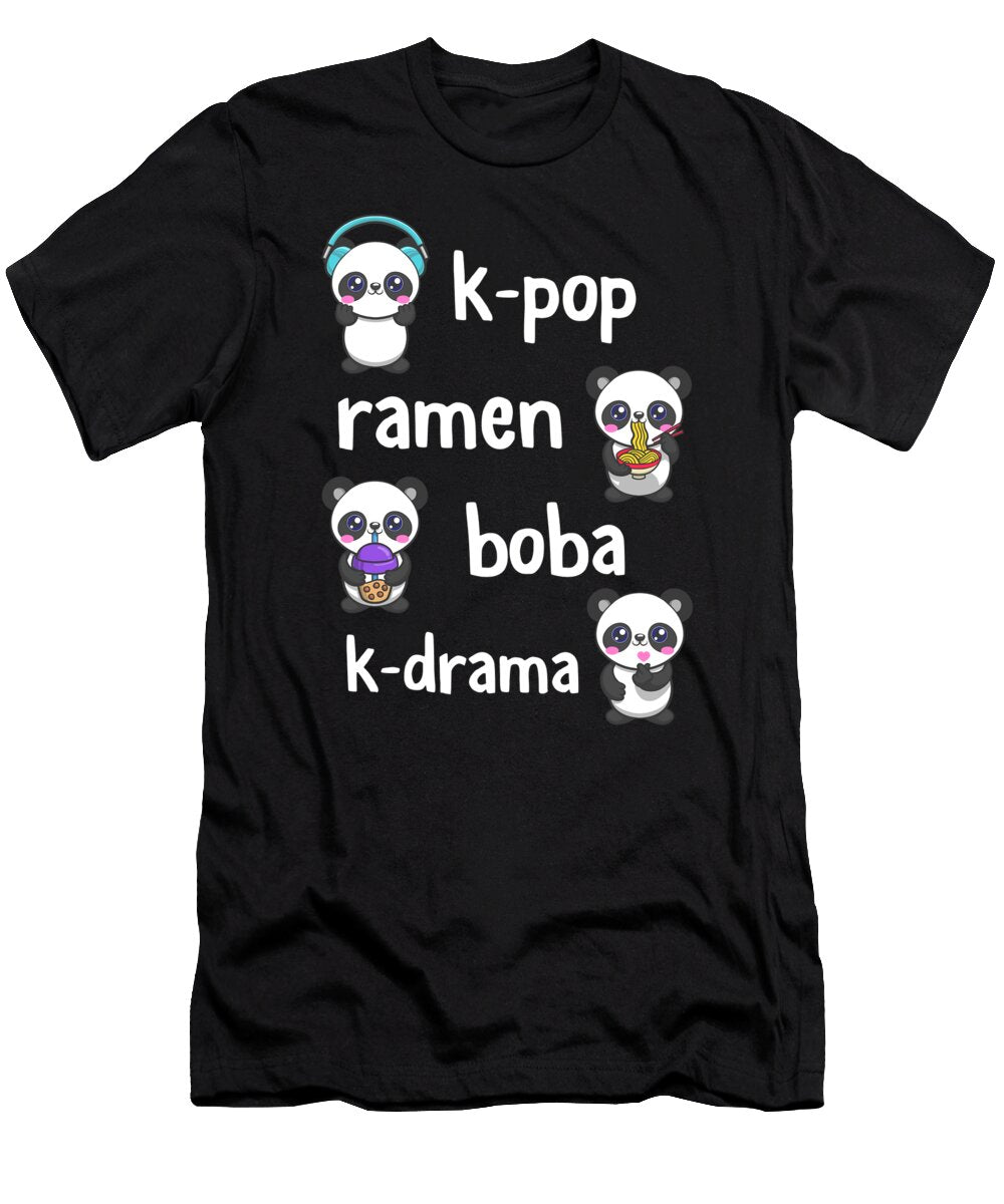 Kdrama Cute Panda Kawaii K Pop Ramen Boba K Drama Lover Gift for Girls Bubble Tea Korean Finger Heart Gifts for Women Sifou Store T-Shirt