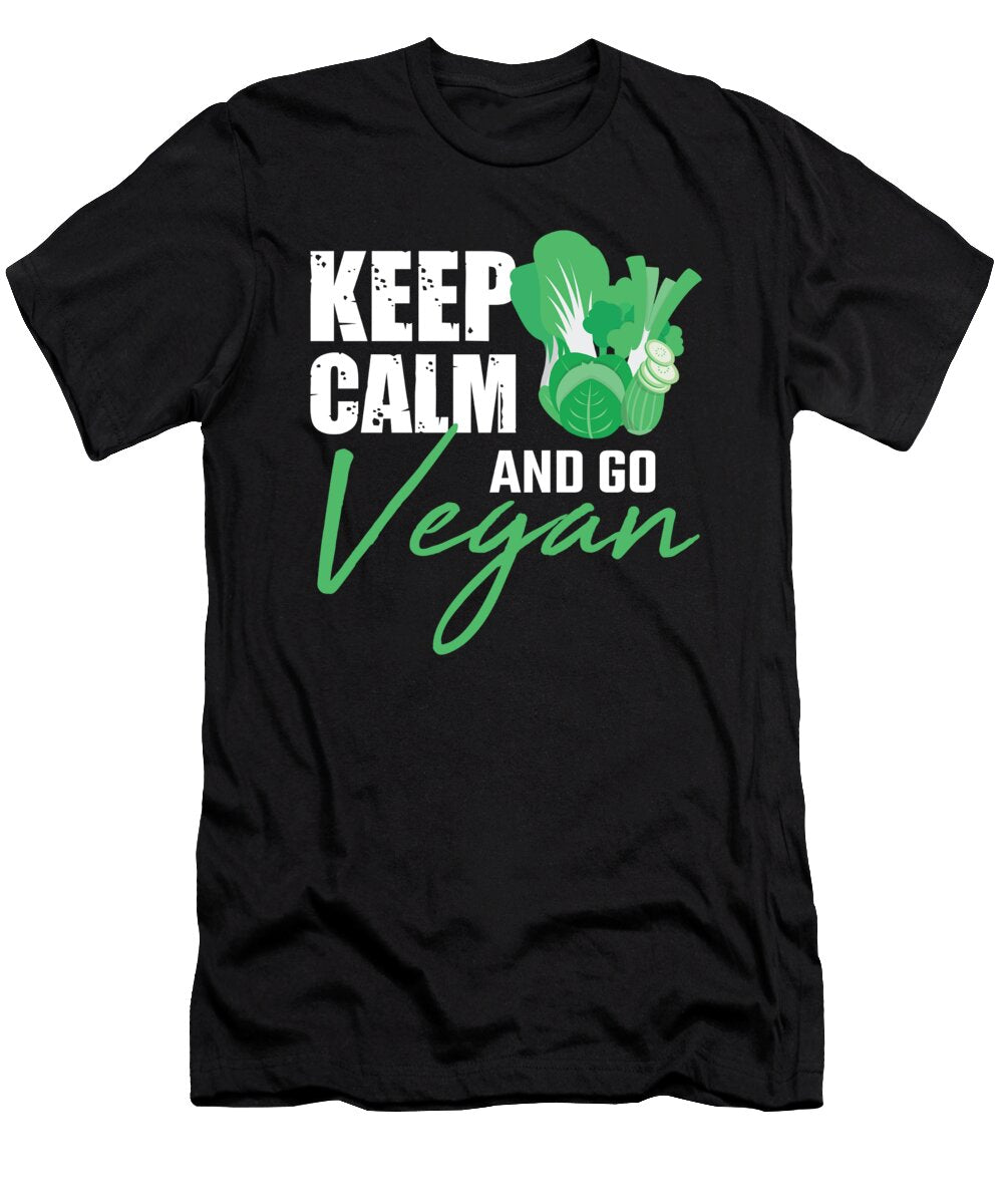 Keep Calm and Go Vegan Vegan Veggie Gifts for Vegetarians Tom Schiesswald T-Shirt