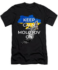 Keep Calm and Molotov on Ukrainian Flag and Coat of Arms 3 War Is Hell Store T-Shirt