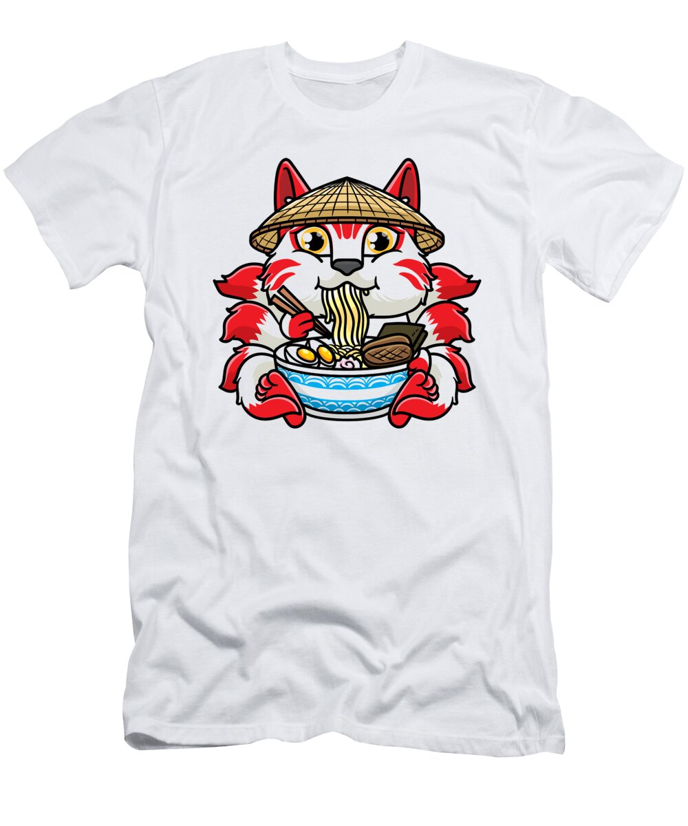 Kitsune Eating Ramen Noodles Anime Zimstarus T-Shirt