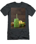 Kiwi Healthy Smoothie Milkshake with Kiwi Spinach Banana Lemon Chia Seeds Wood Background Sevda Stancheva T-Shirt