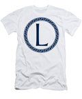 L Surrounded By Fret Wreath Oxford Blue Custom Home Fashions T-Shirt