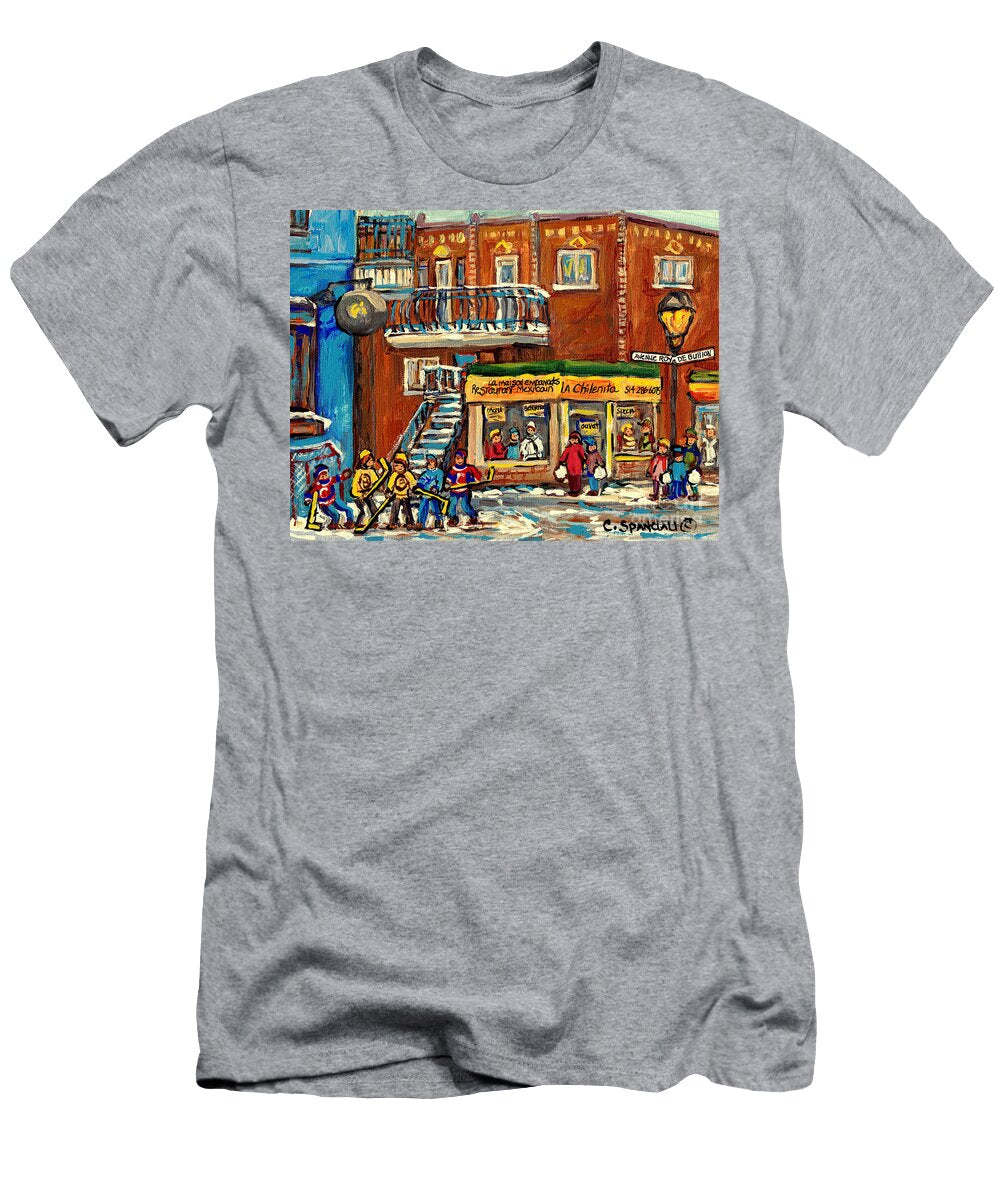 LA Chilenita Mexican Eatery Hockey Art Corner Cafe Rue Roy Abd Debullion C Spandau Quebec Artist Carole Spandau T-Shirt
