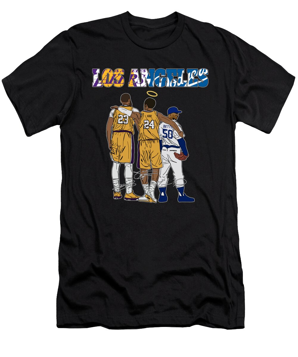 LA Lakers Kobe Bryant Lebron James and LA Dodgers Mookie Betts Signatures Th T-Shirt