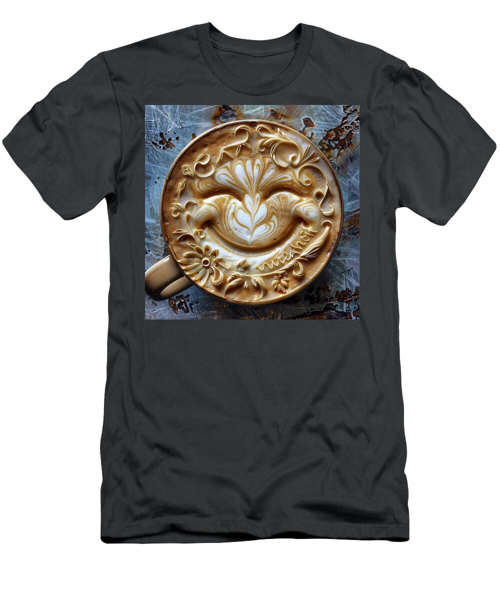 Latte Art Coffee Cup Dog Foam Art Barista Detailed Intricate Swirl Beverage Art Latte Art Andre Petrov T-Shirt