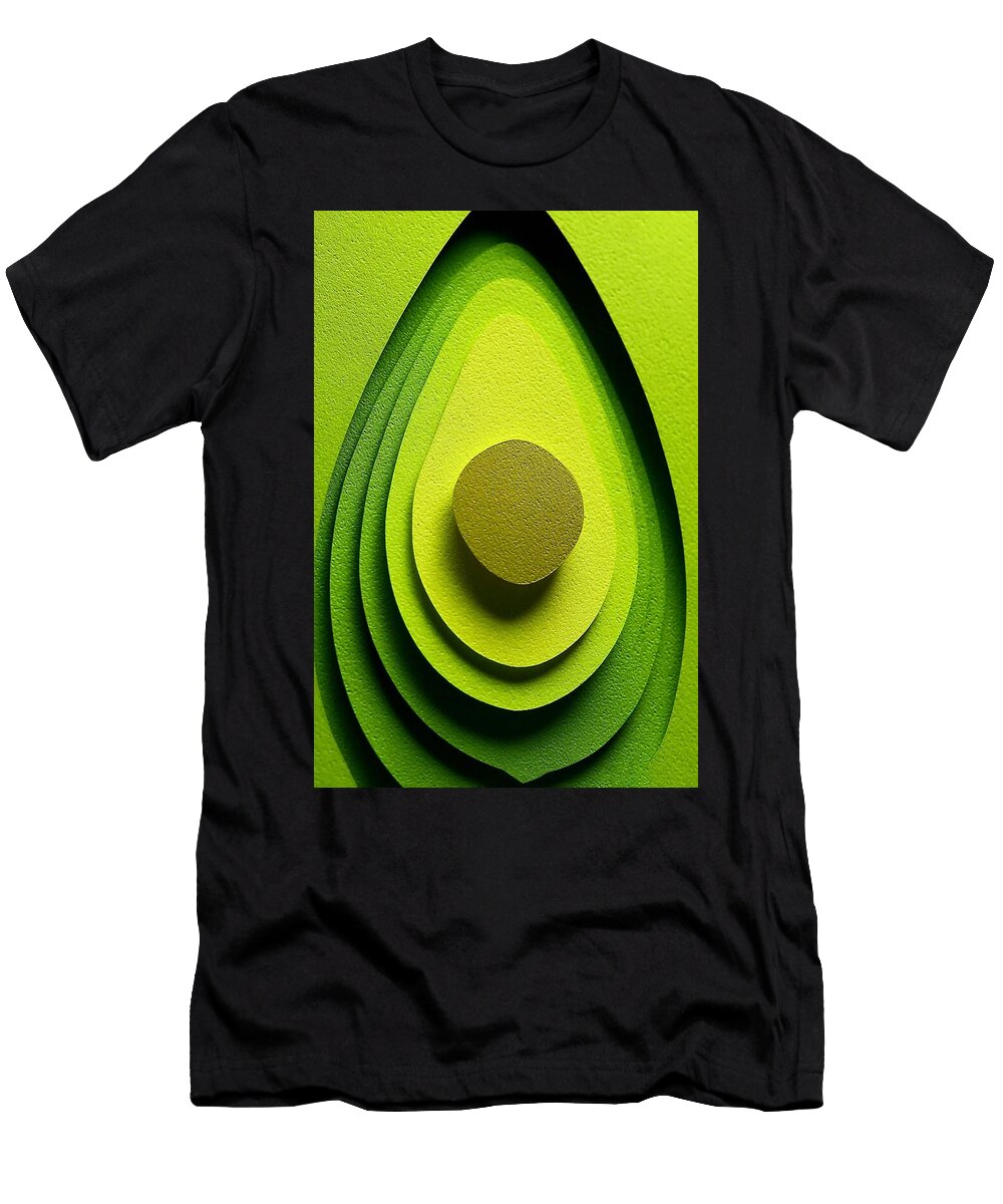 Layered Abstract Leaf Design Cut Avocado Nathanael Ruiz T-Shirt