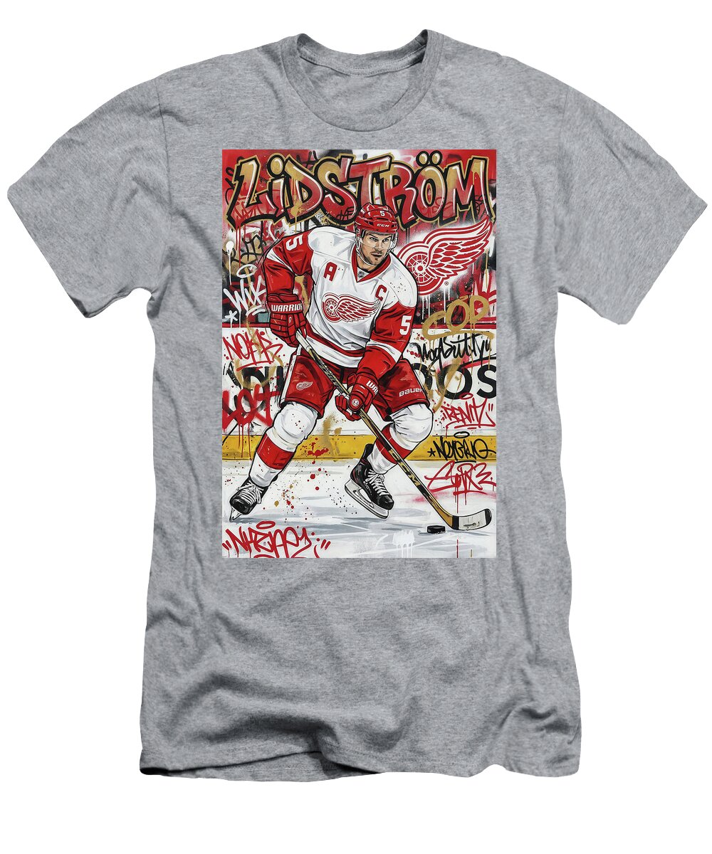 Lidstrom in Hockey Action Graffiti Poster Hockey Player NHL Sampadart Gallery T-Shirt