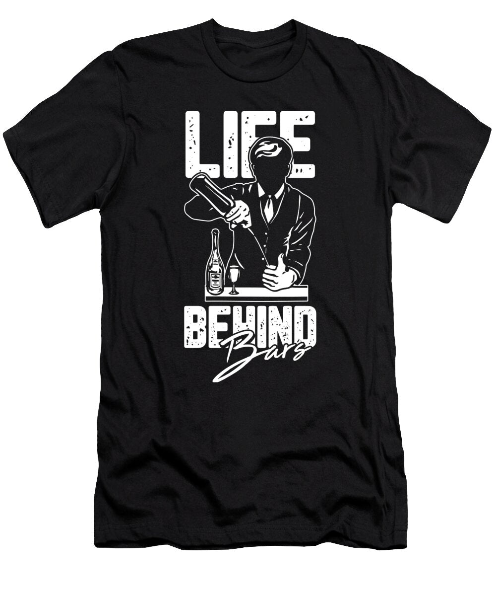 Life Behind Bars Beer Drinking Barman for a Bartender Tom Schiesswald T-Shirt