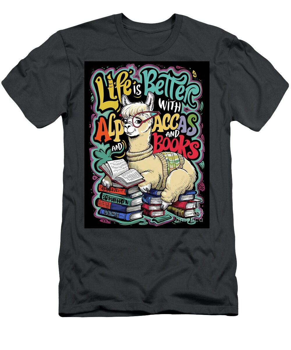 Life Is Better with Alpacas and Books Rhys Jacobson T-Shirt
