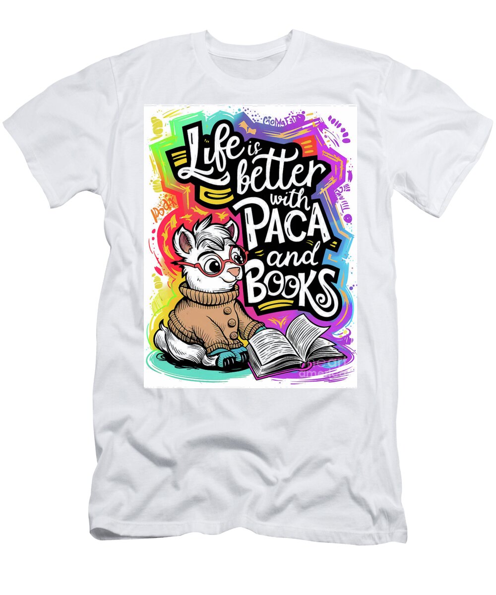 Life Is Better with Paca and Books Rhys Jacobson T-Shirt