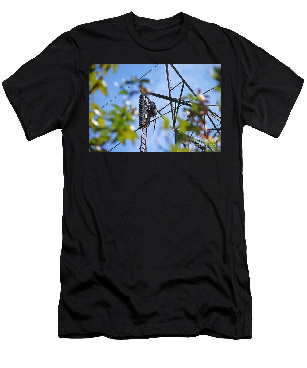 Lineman At Work on Tower Addison Likins T-Shirt