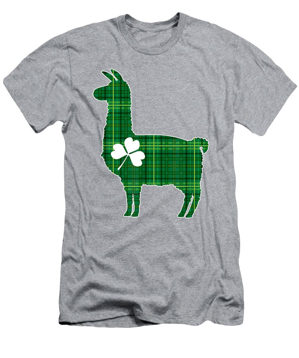 Llama Alpaca Plaid Shamrock Green St Patricks Day Irish Julie Hurst T-Shirt
