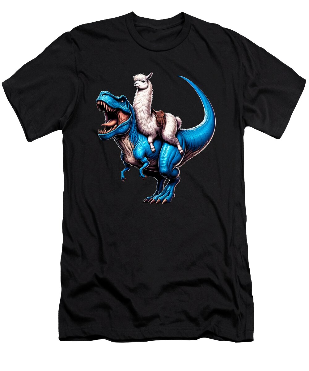 Llama Alpaca Riding Dinosaur Lover Job T-Shirt