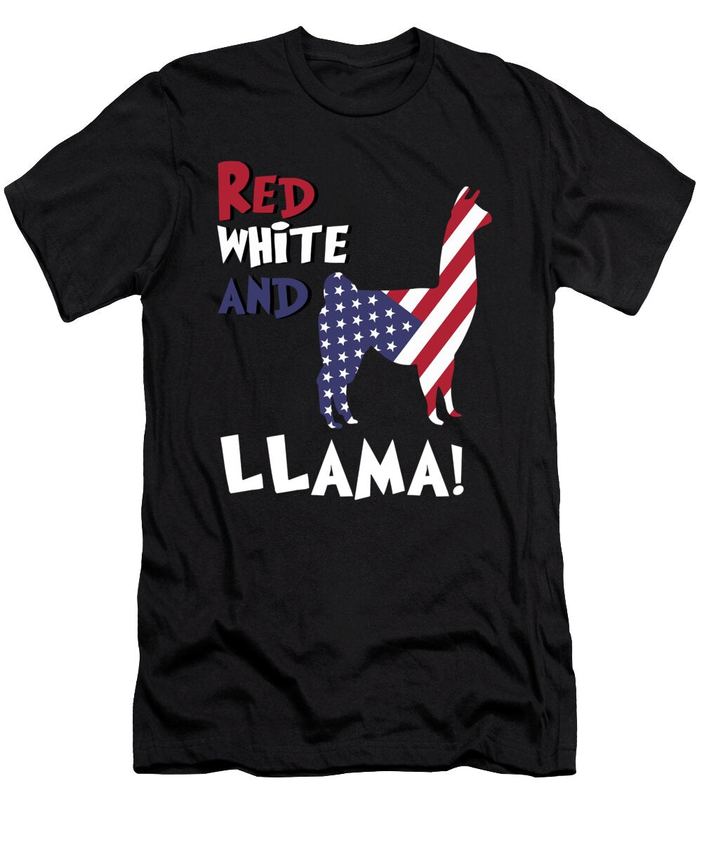 Llama American Flag Patriotic Red White Noirty Designs T-Shirt