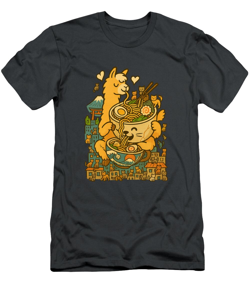 Llama and Cat Enjoying Ramen Srdja Kot T-Shirt