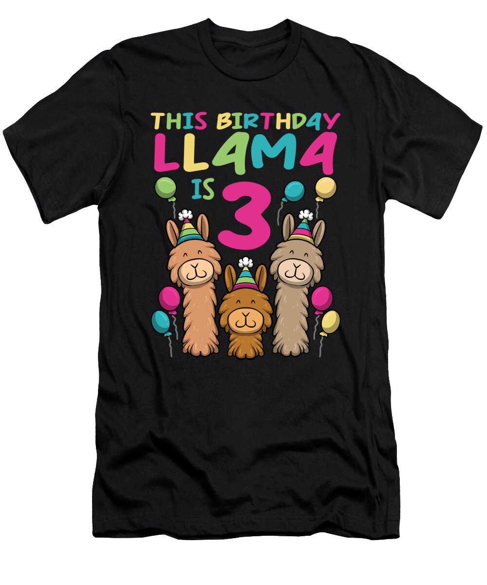 Llama Birthday 3rd Birthday Party Alpaca Girl Colorfulsnow T-Shirt