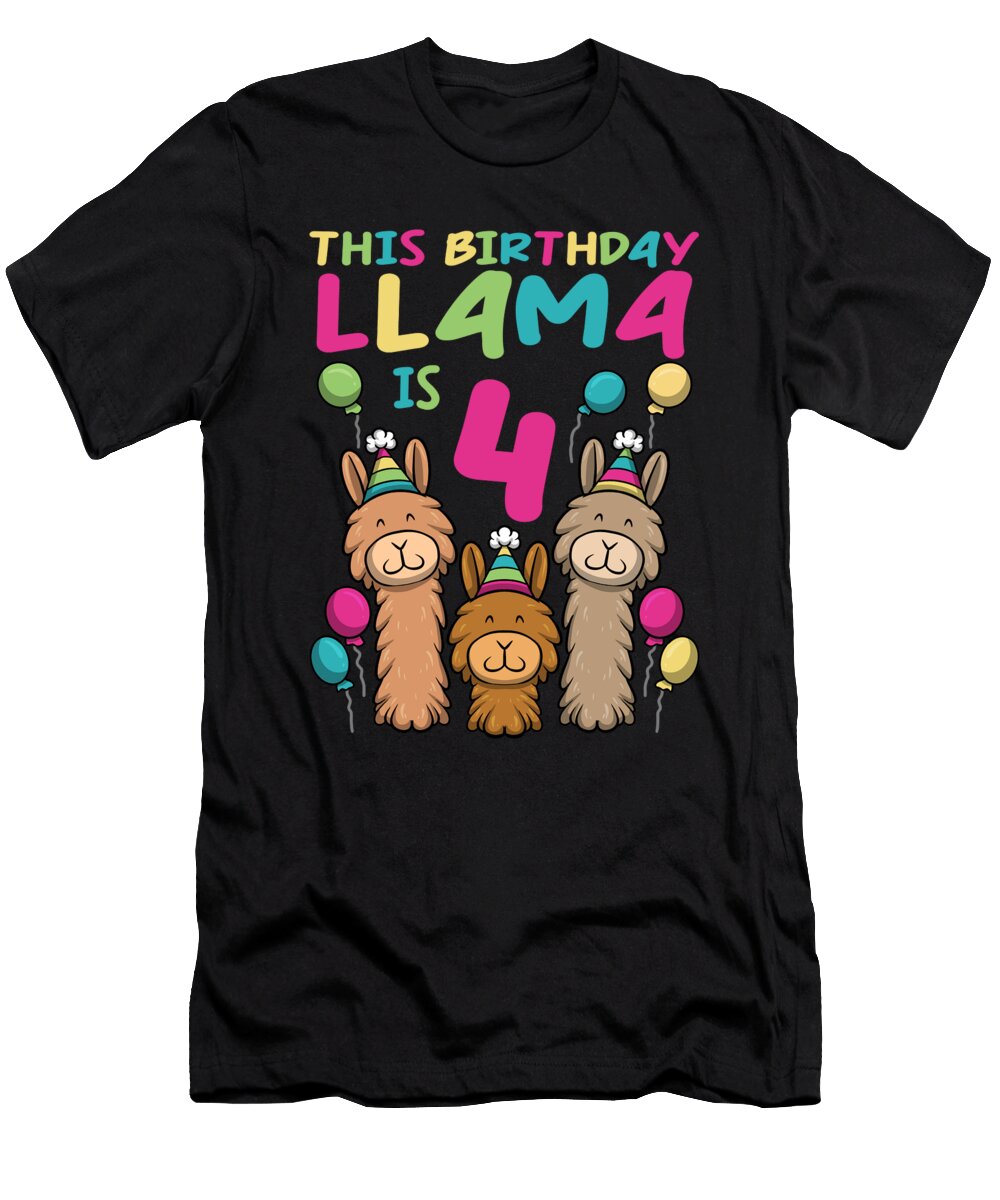 Llama Birthday 4th Birthday Party Alpaca Girl Colorfulsnow T-Shirt